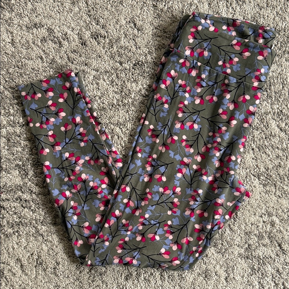 LuLaRoe Kids Leggings with Pink and Blue Floral Design